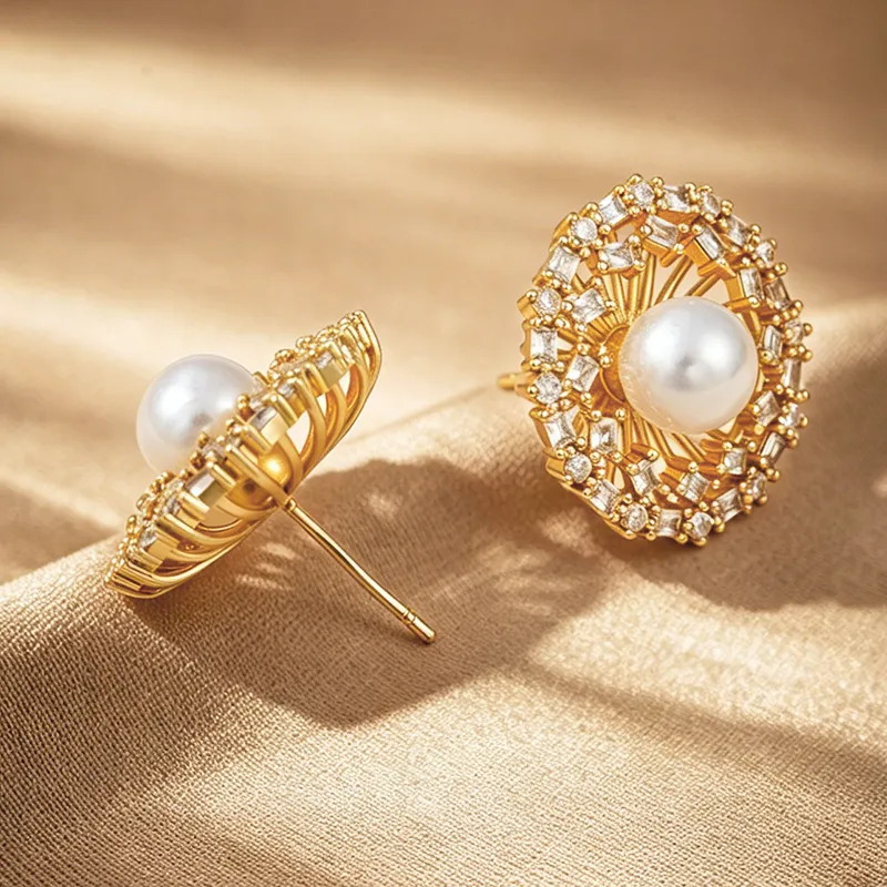 Pearl Earring Stud - 2026 Zircon Pearl Round Stud Earrings