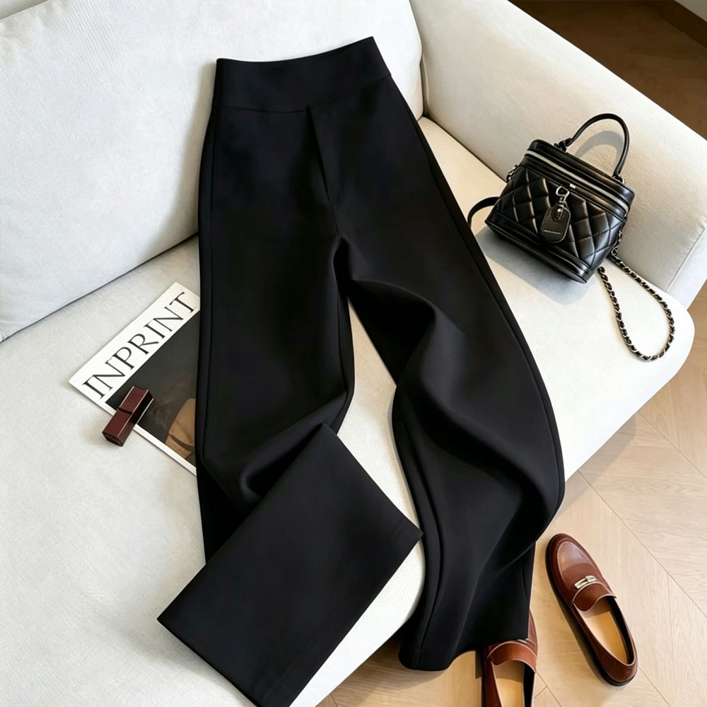 Women Formal Wear Business - Elegant Black High Waist Straight Wide