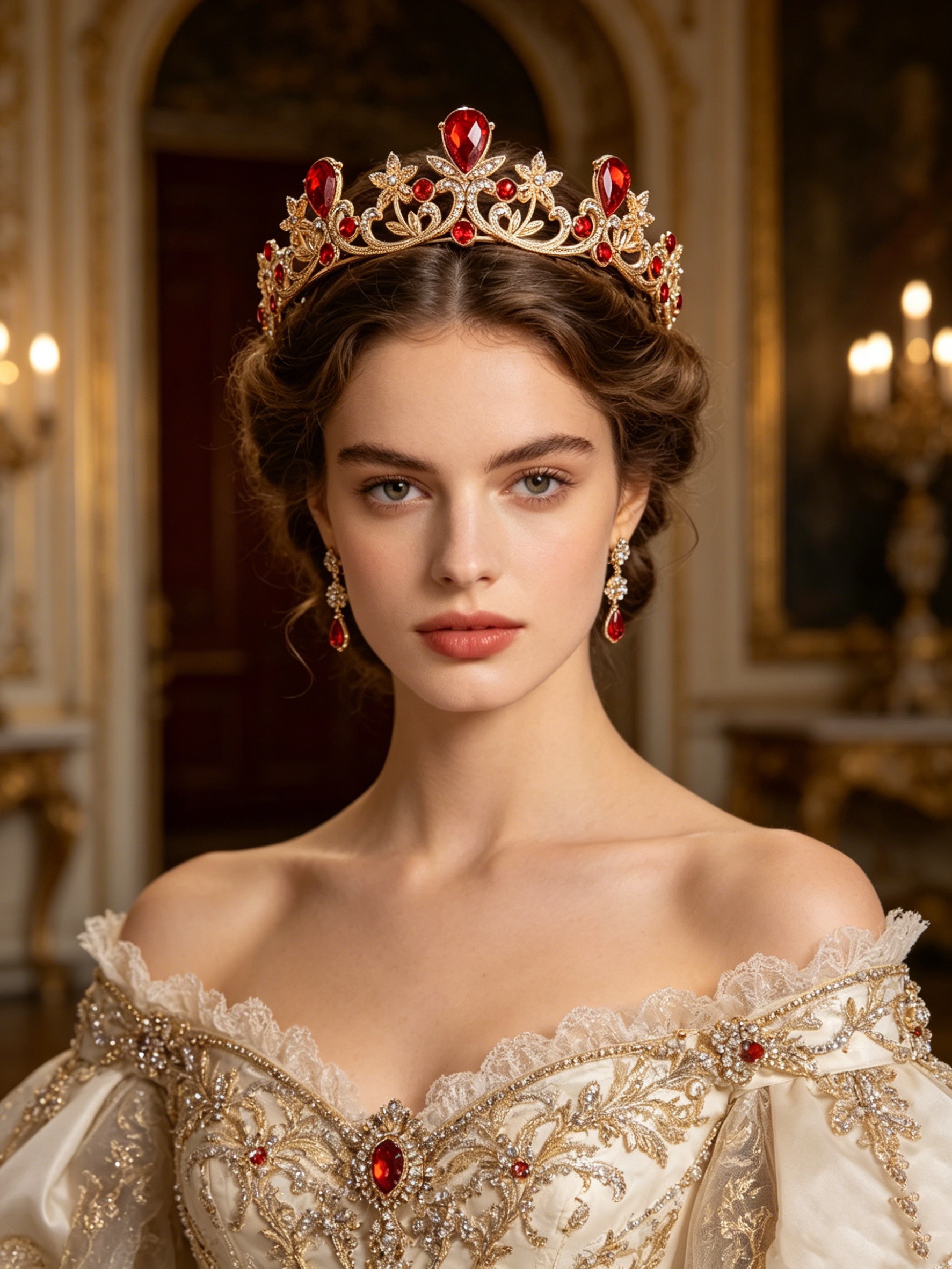 Women Formal Wear Dress - Golden Rose Gold Red Diamond Crown