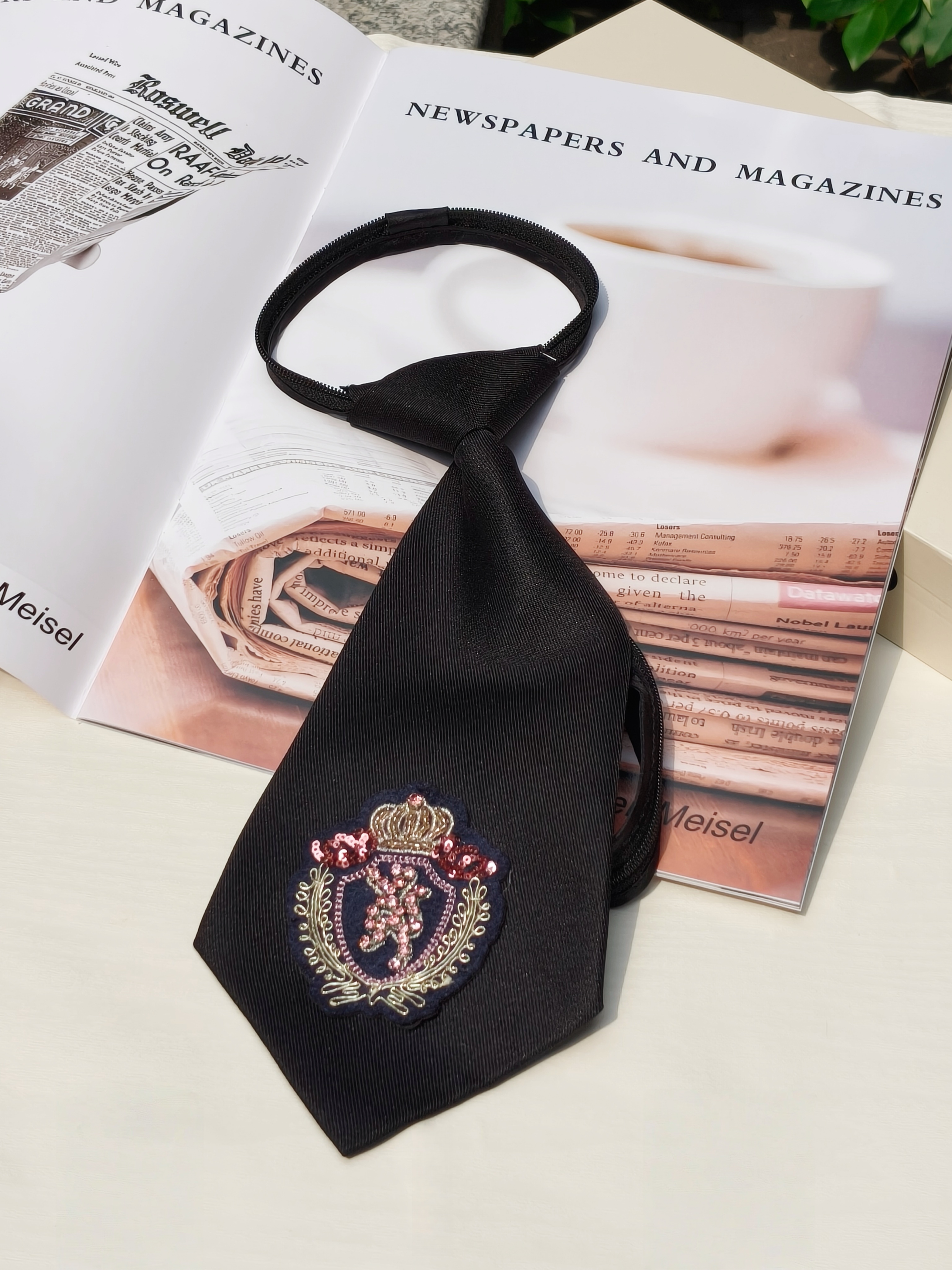 Women Formal Event Wear - High-End Crown Badge Black Tie, No-Zipper