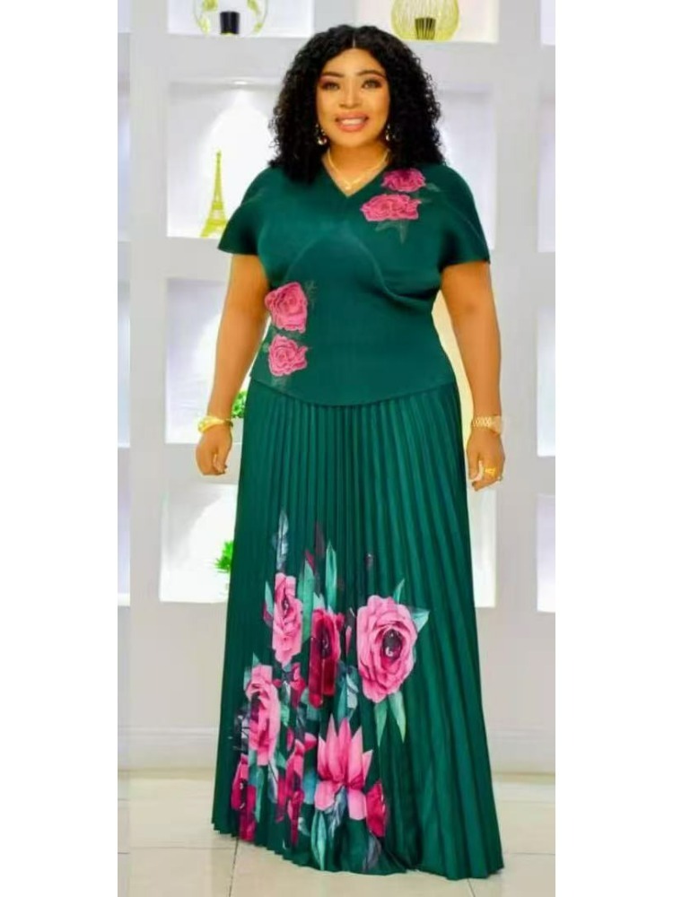 Women Formal Wear For Summer - Miyake African V-neck Pleated Short-sleeved Printed