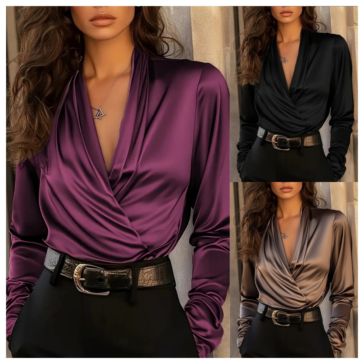 Women's Satin Wrap V Neck Long - Women Formal Blouses For Evening Wear recensie en prijs