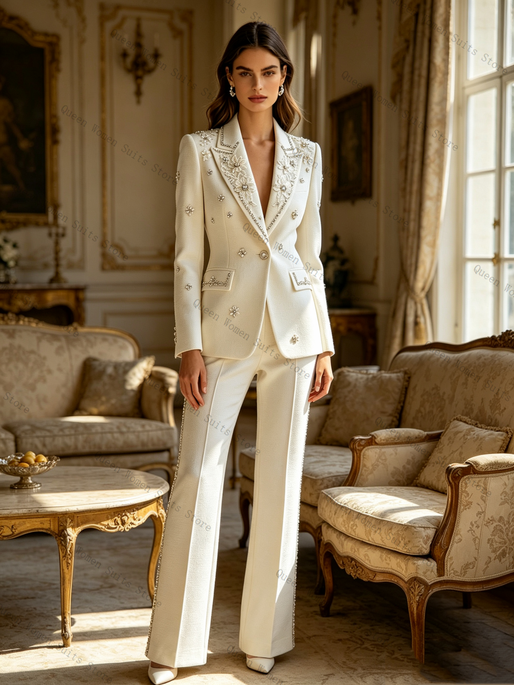 White Crystals Women Suit Set  - Women Formal Wear Blazer Set recensie en prijs