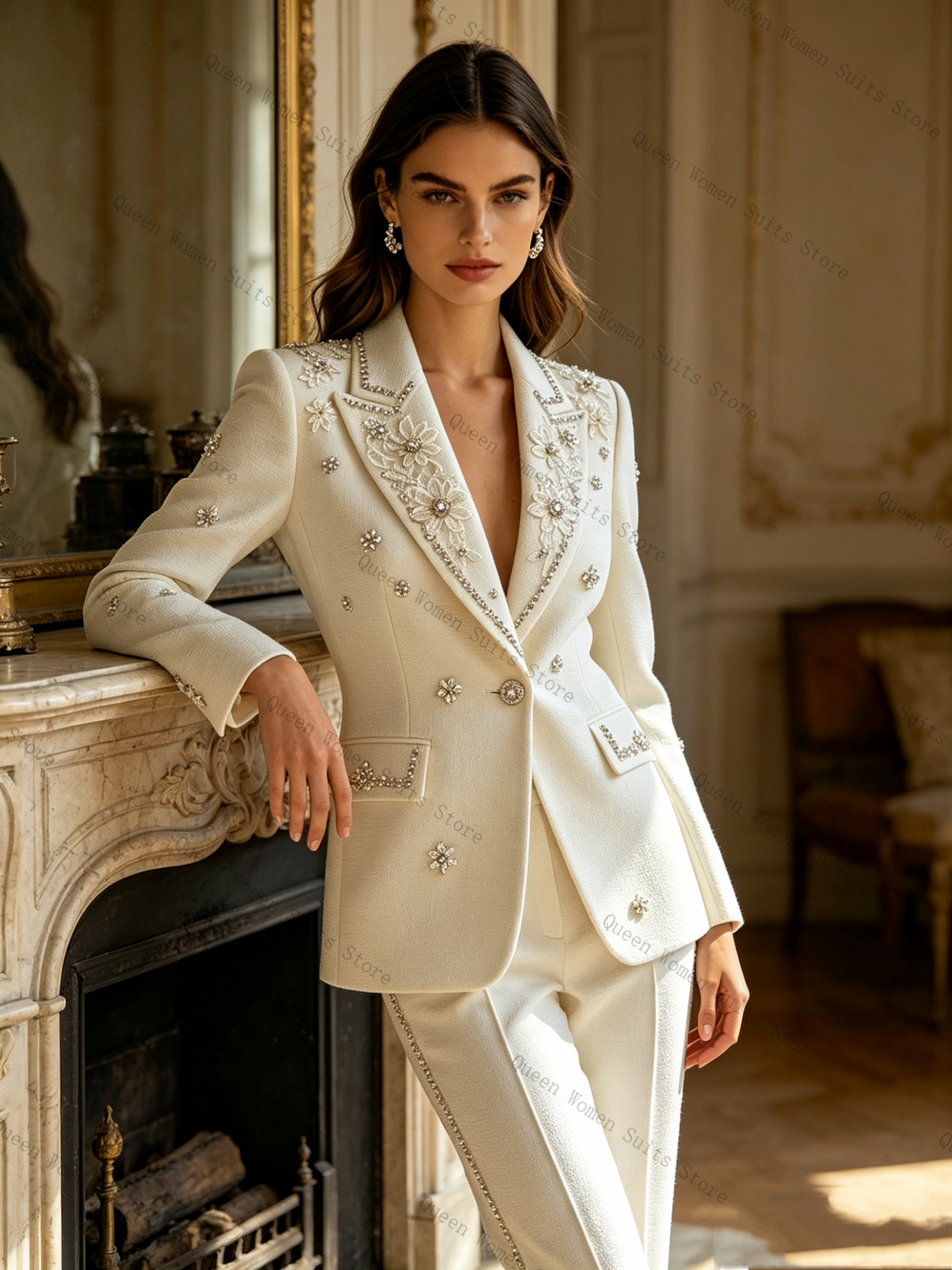 White Crystals Women Suit Set  - Women Formal Wear Blazer Set recensie en prijs