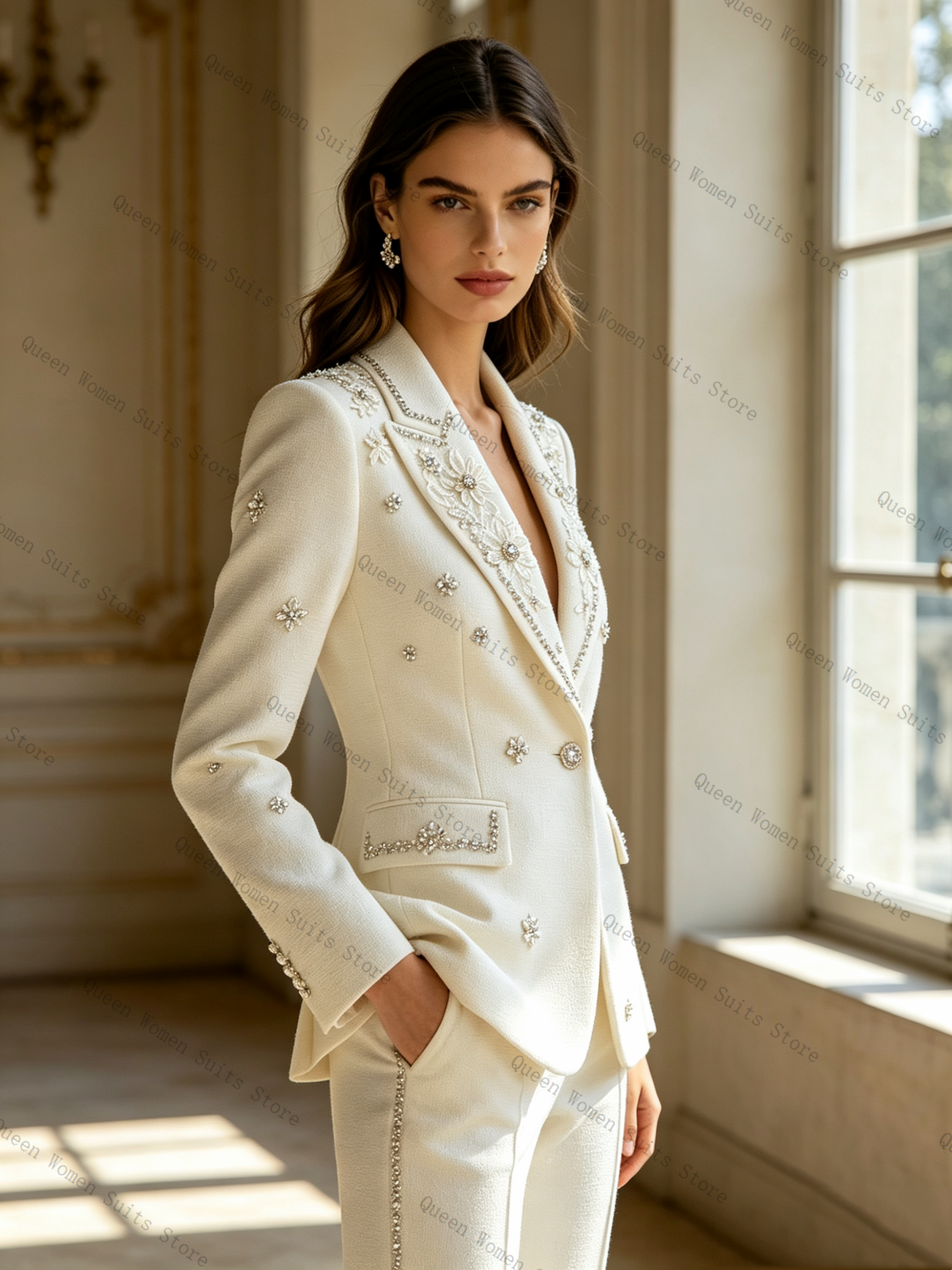 White Crystals Women Suit Set  - Women Formal Wear Blazer Set recensie en prijs