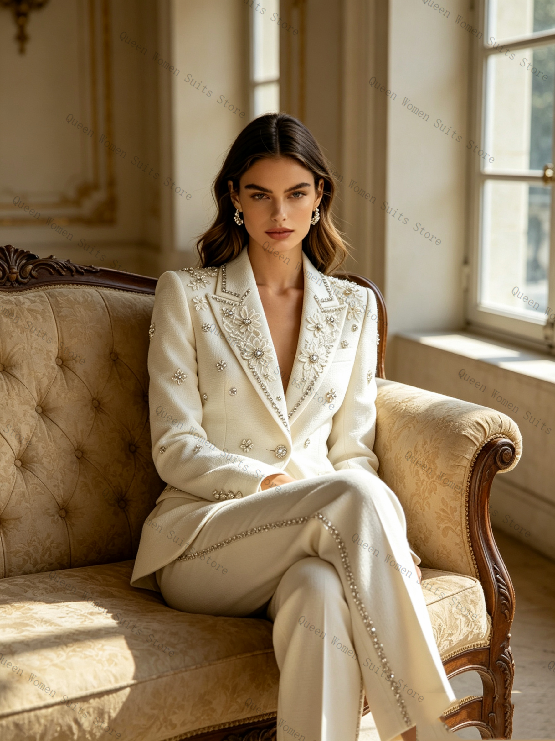 White Crystals Women Suit Set  - Women Formal Wear Blazer Set recensie en prijs