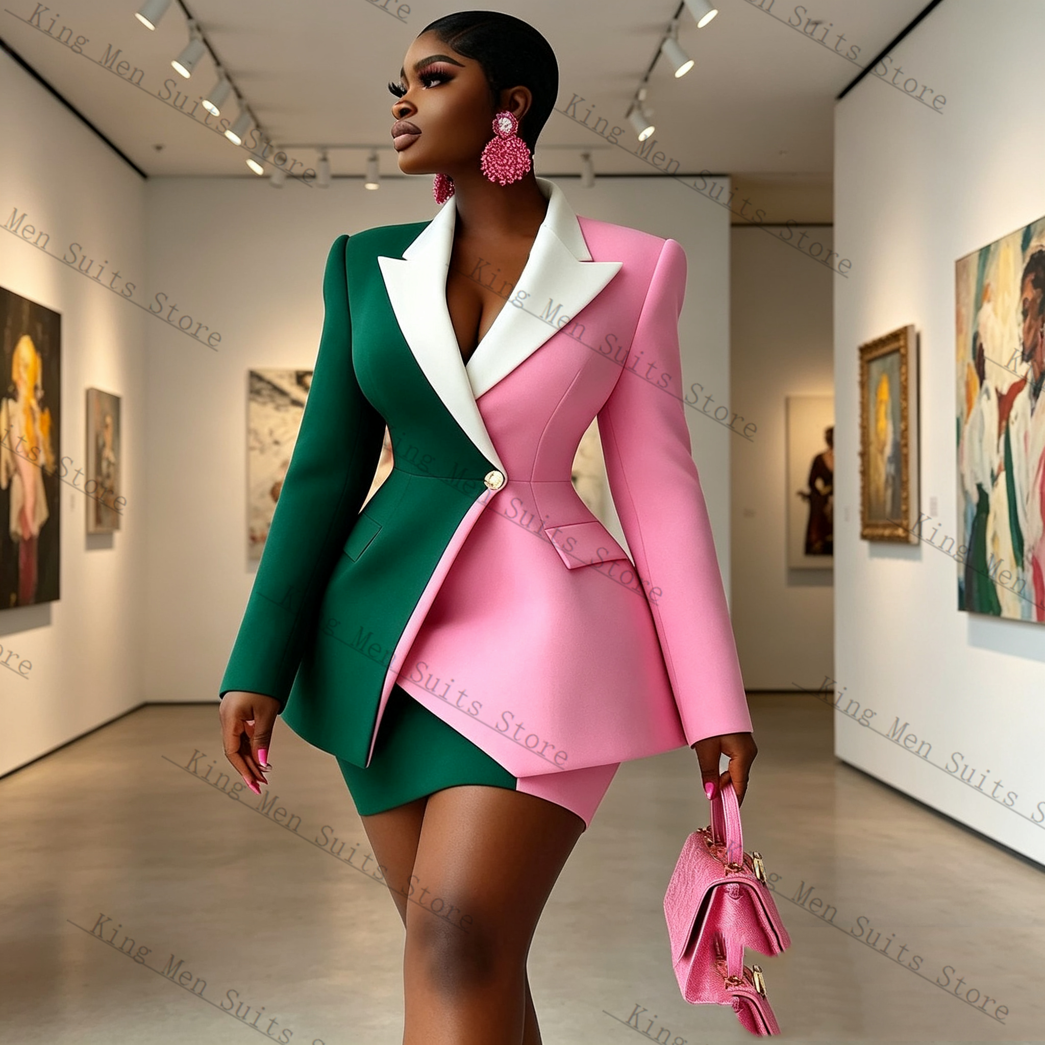 Pink Green Women Suit Skirt Se - Women Formal Wear With Skirt recensie en prijs