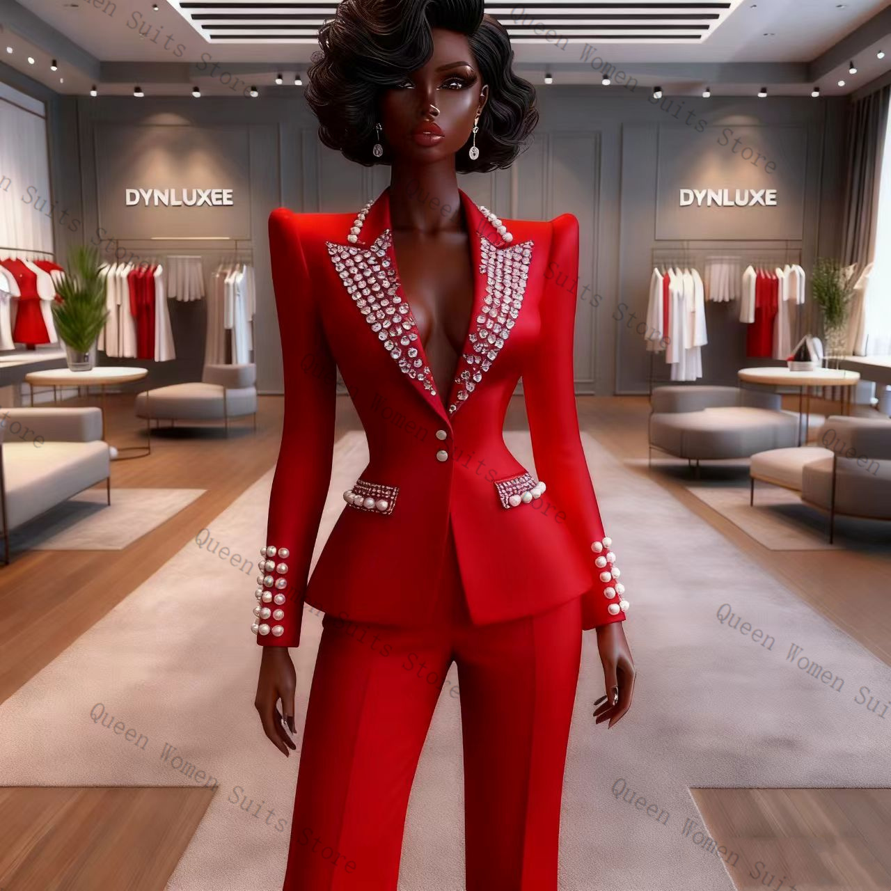 Pearls Red Women Suit Pants Se - Women Formal Wear Blazer Set recensie en prijs