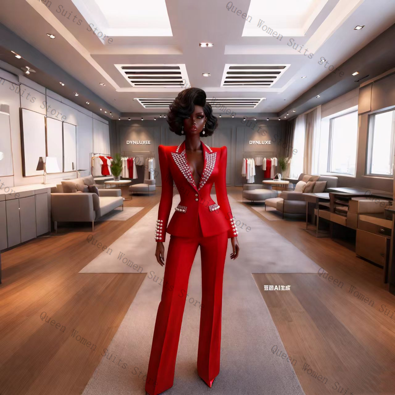 Pearls Red Women Suit Pants Se - Women Formal Wear Blazer Set recensie en prijs
