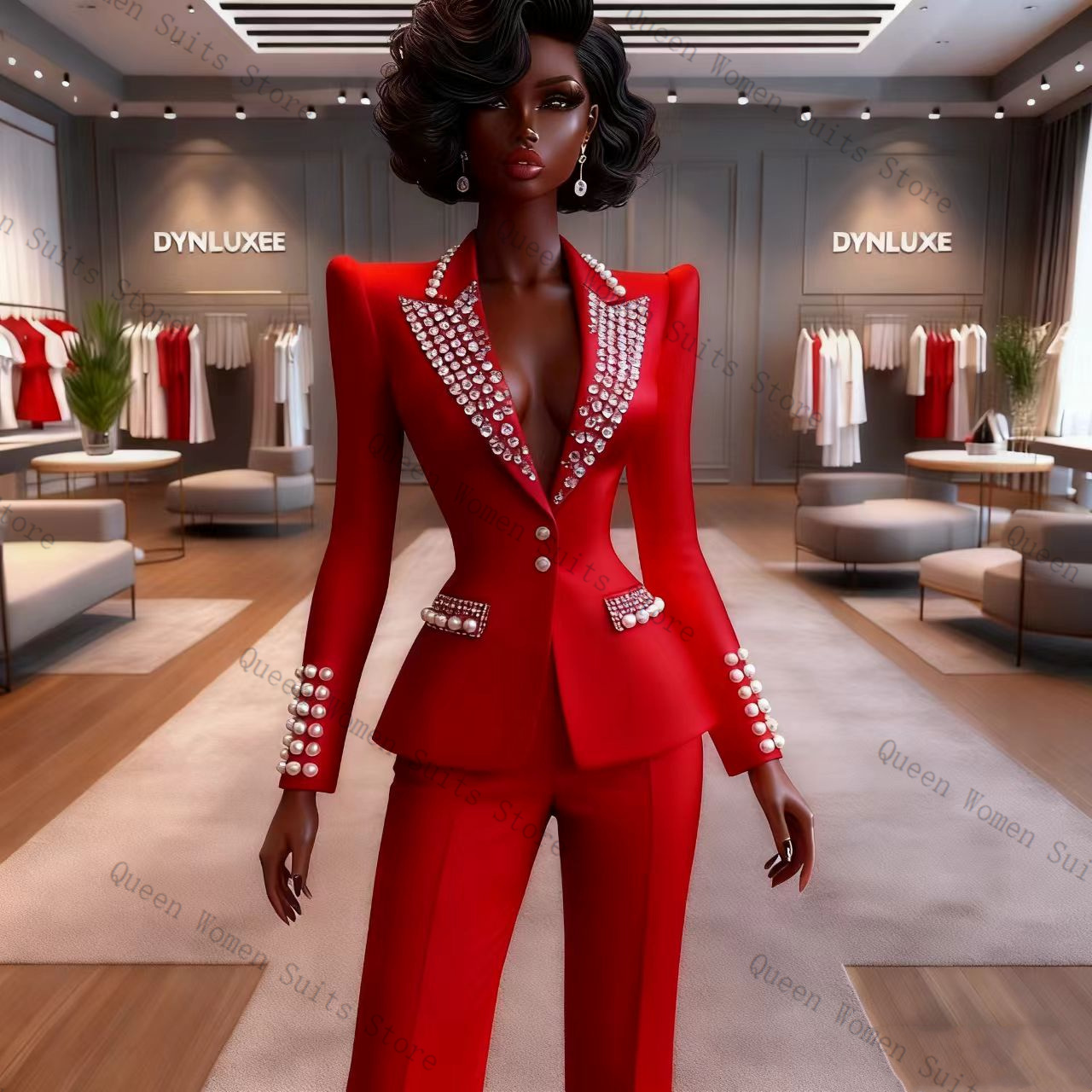 Pearls Red Women Suit Pants Se - Women Formal Wear Blazer Set recensie en prijs