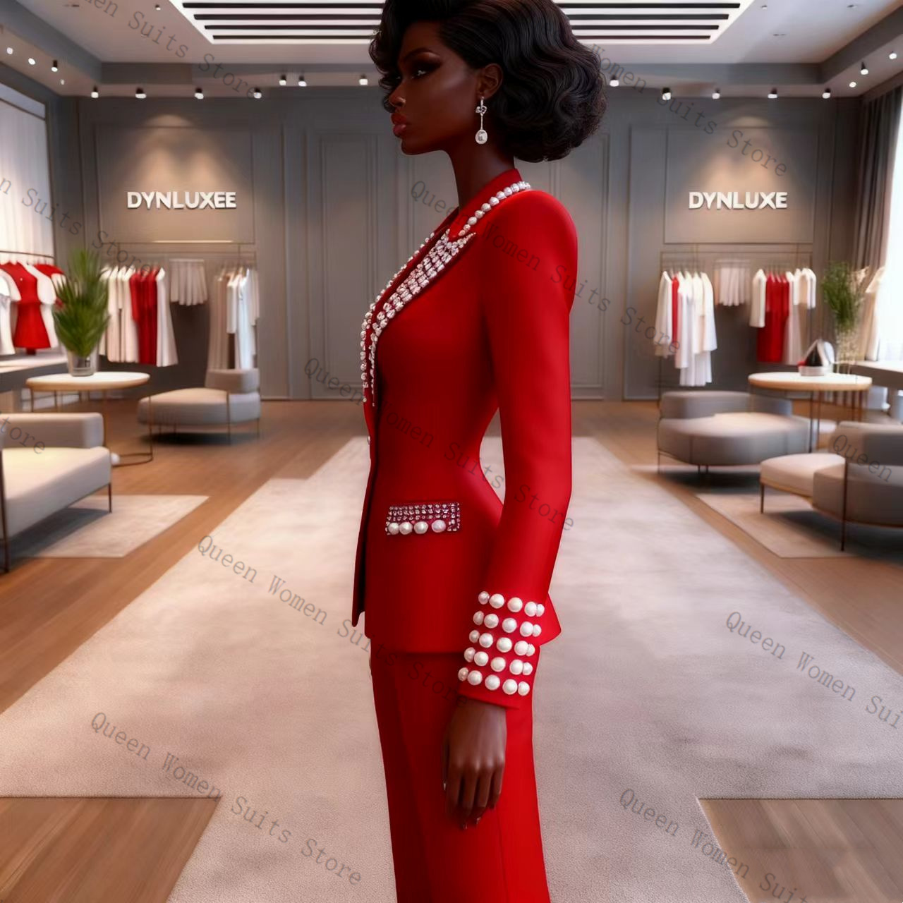 Pearls Red Women Suit Pants Se - Women Formal Wear Blazer Set recensie en prijs