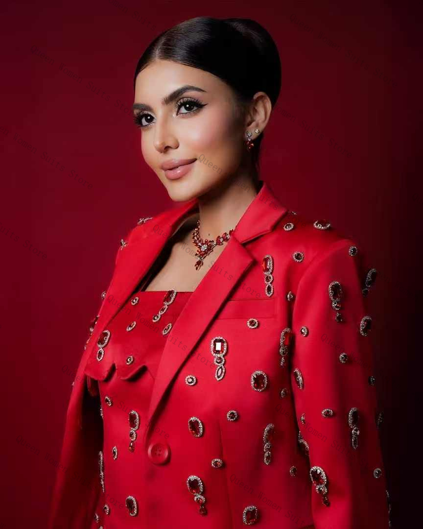 Luxury Red Crystals Women Suit - Women Formal Wear With Skirt recensie en prijs