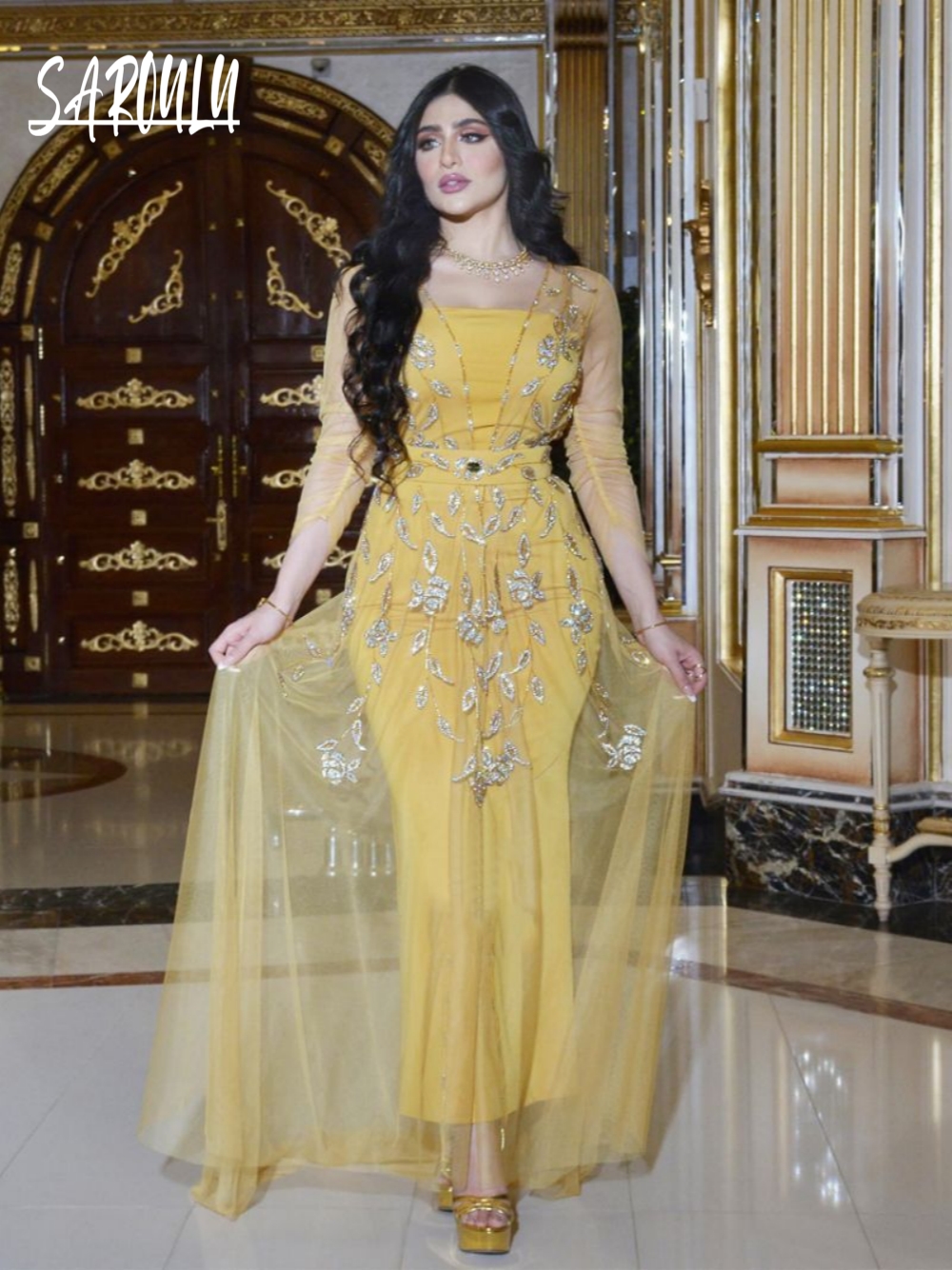 Elegant Yellow Caftan Evening  - Yellow Formal Wear Women recensie en prijs
