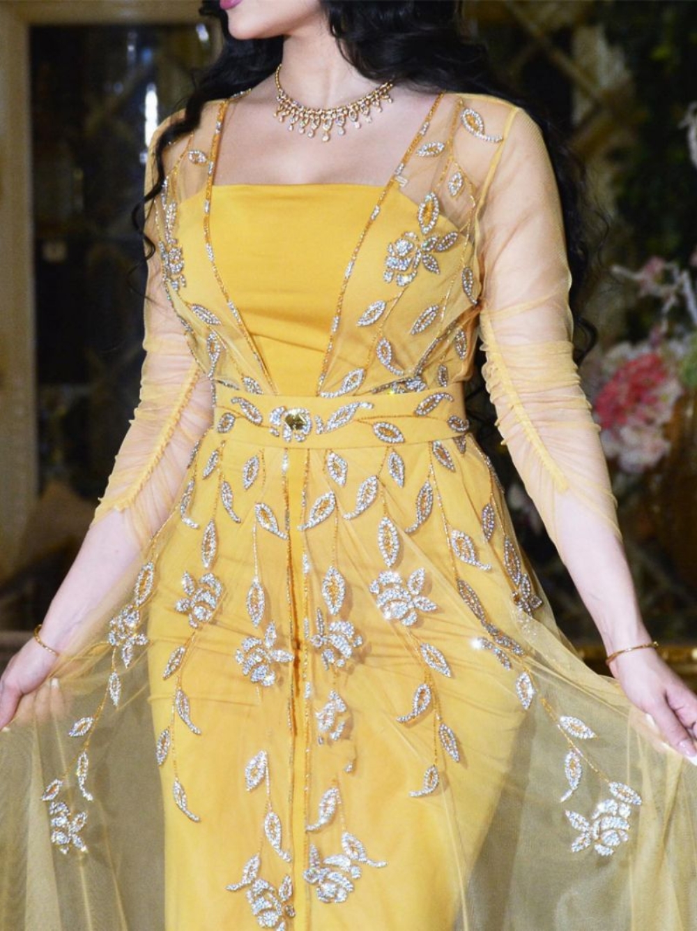 Elegant Yellow Caftan Evening  - Yellow Formal Wear Women recensie en prijs