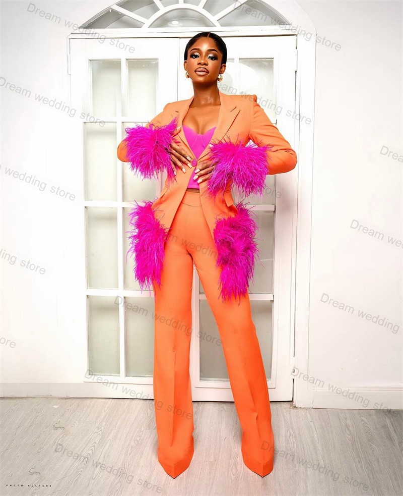 Ostrich Feather Orange Women S - Women Formal Wear Blazer Set recensie en prijs
