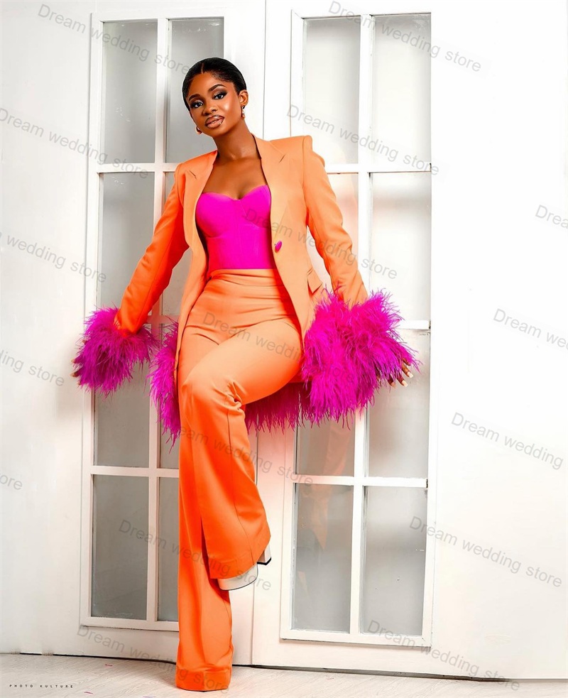 Ostrich Feather Orange Women S - Women Formal Wear Blazer Set recensie en prijs