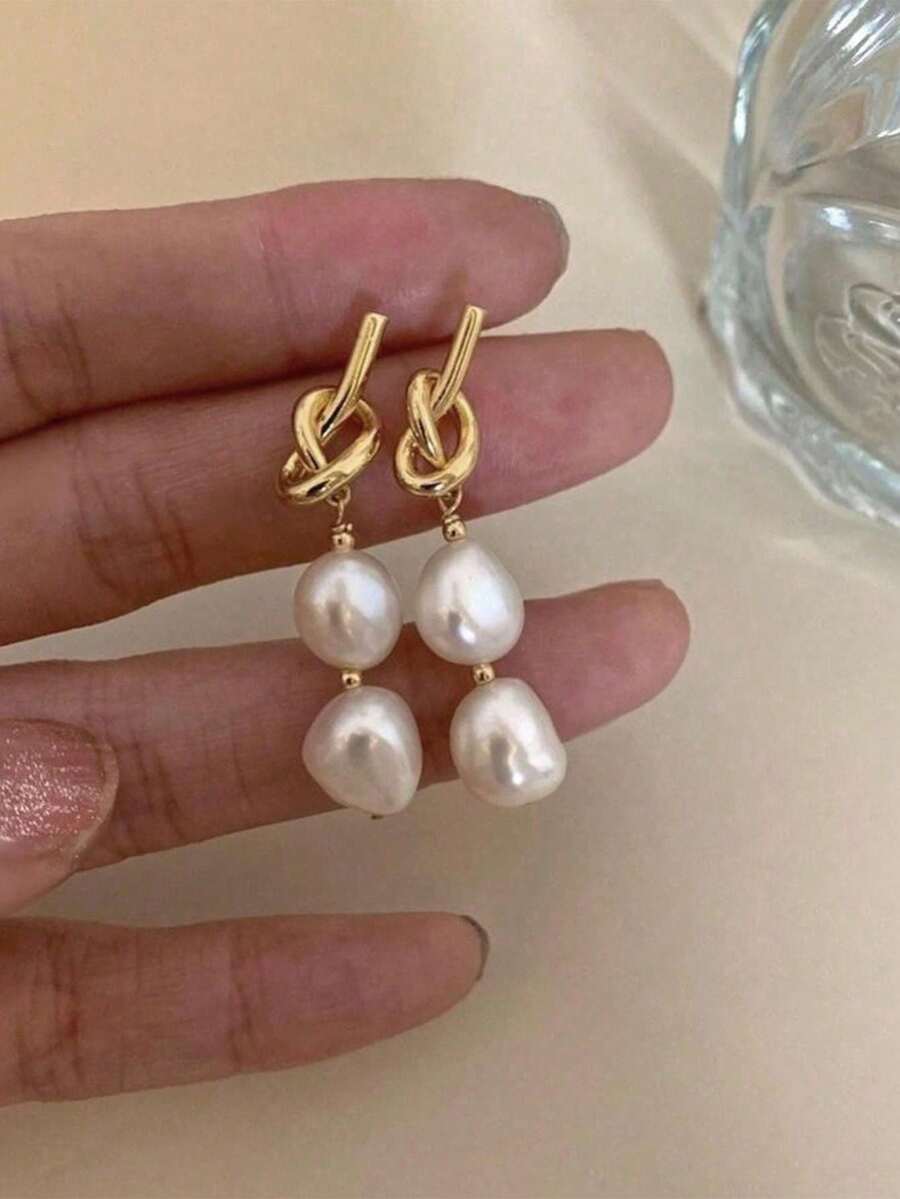1 Pair Knotted Faux Pearl Dang - Pearl Earring Stud recensie en prijs