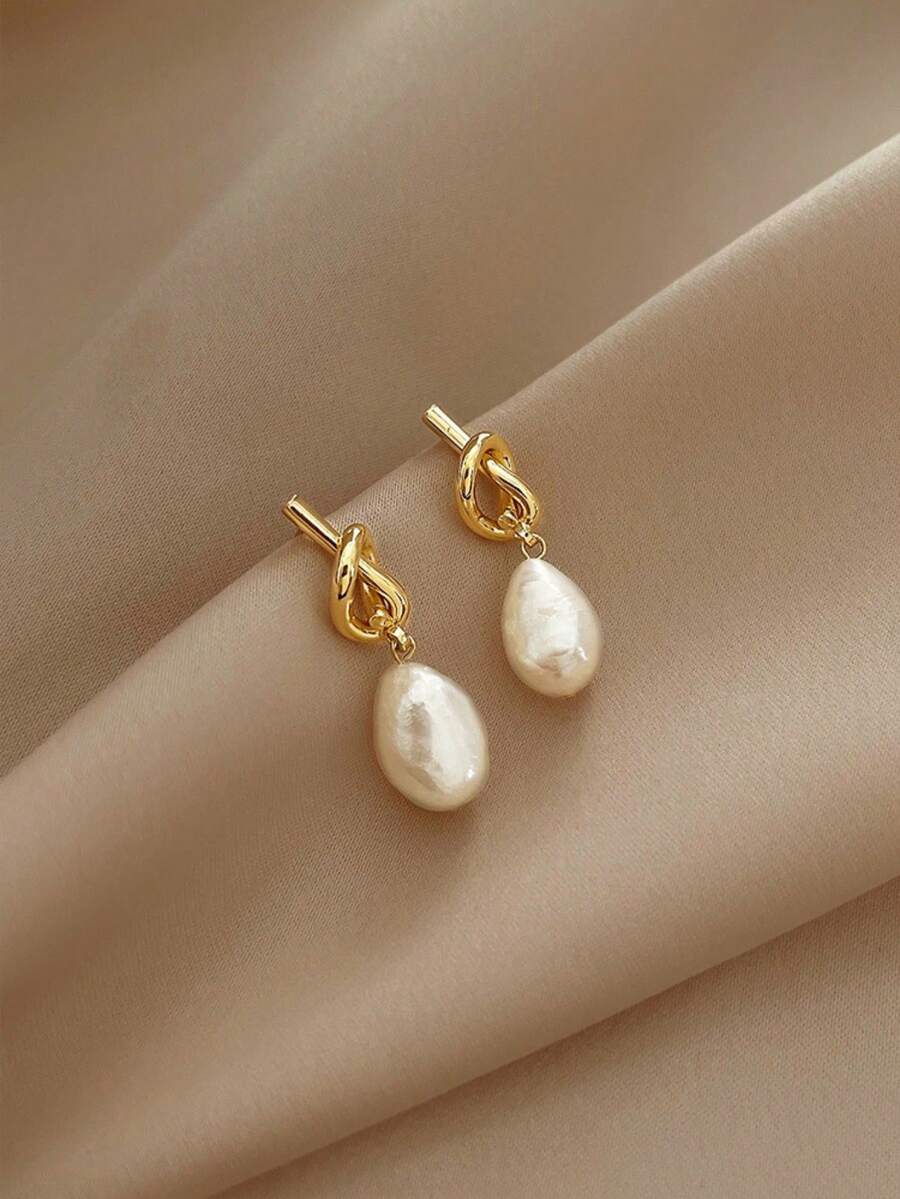 1 Pair Knotted Faux Pearl Dang - Pearl Earring Stud recensie en prijs