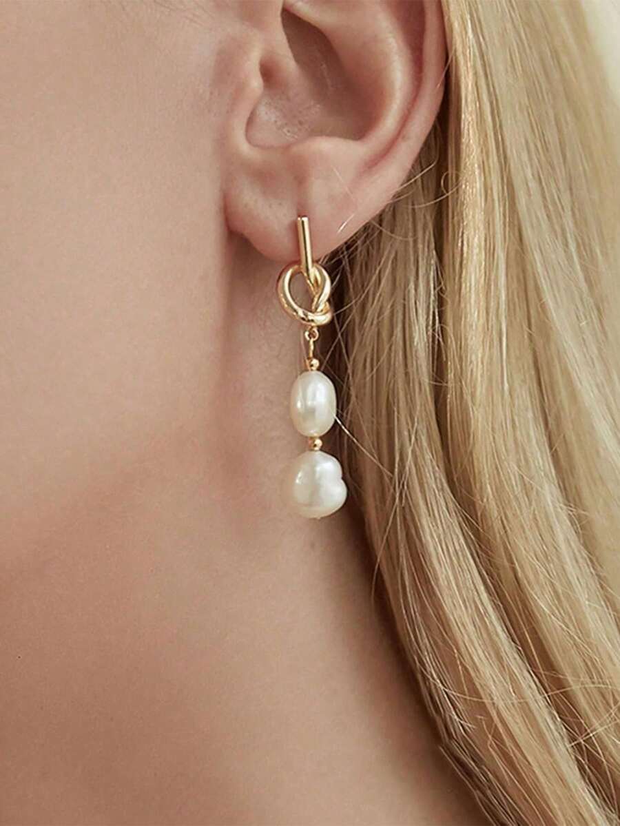 1 Pair Knotted Faux Pearl Dang - Pearl Earring Stud recensie en prijs
