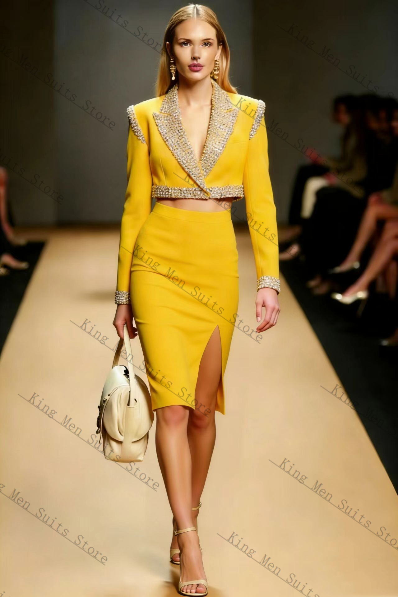 Yellow Crystals Women Suit Ski - Women Formal Wear With Skirt recensie en prijs