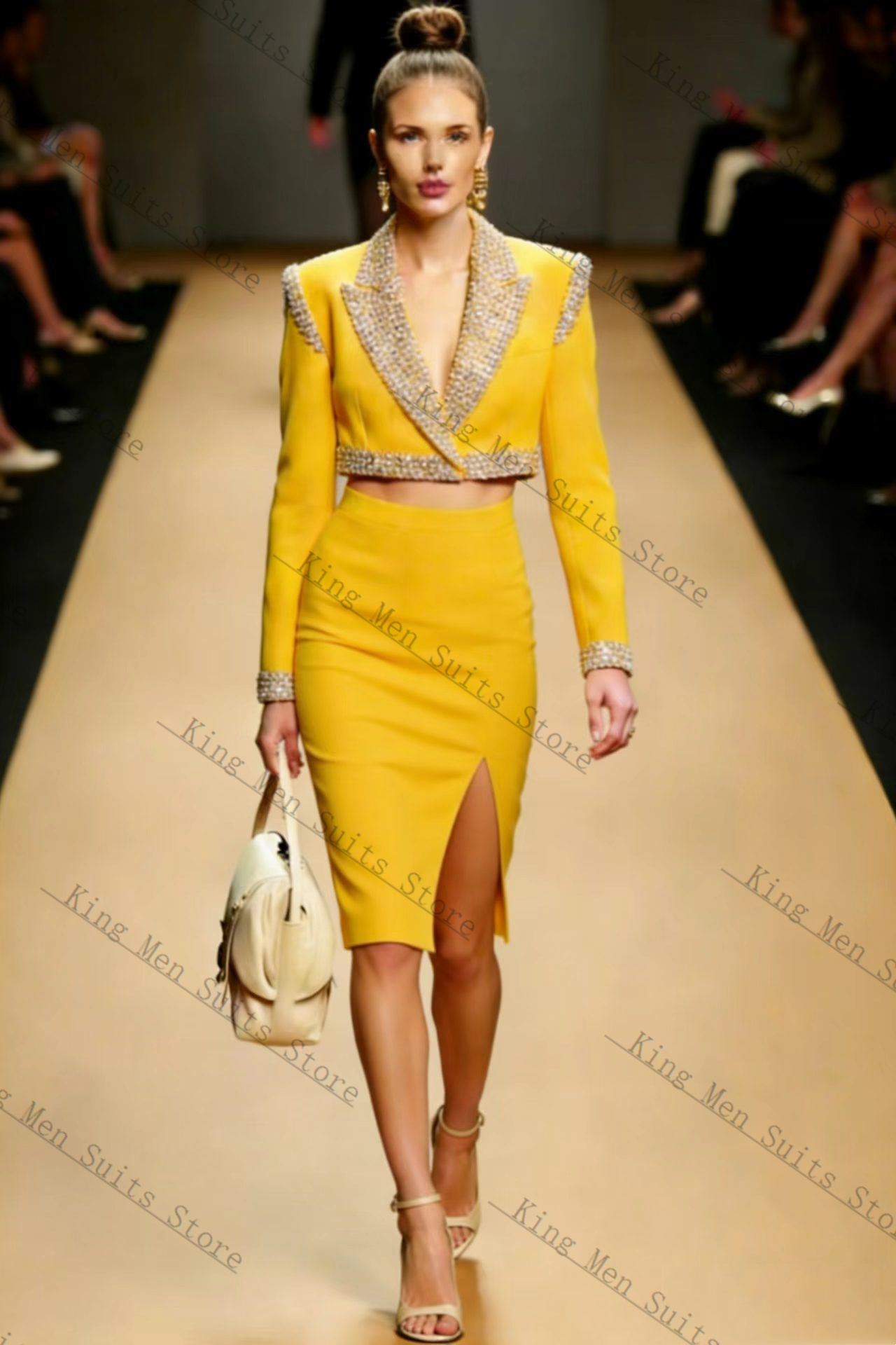 Yellow Crystals Women Suit Ski - Women Formal Wear With Skirt recensie en prijs