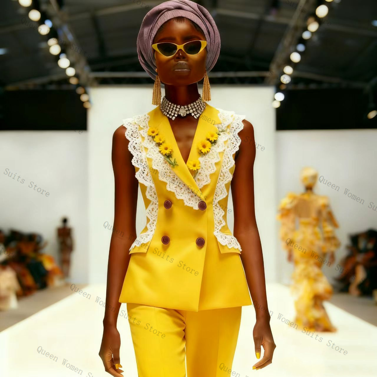 Yellow White Lace Women Suit P - Yellow Formal Wear Women recensie en prijs