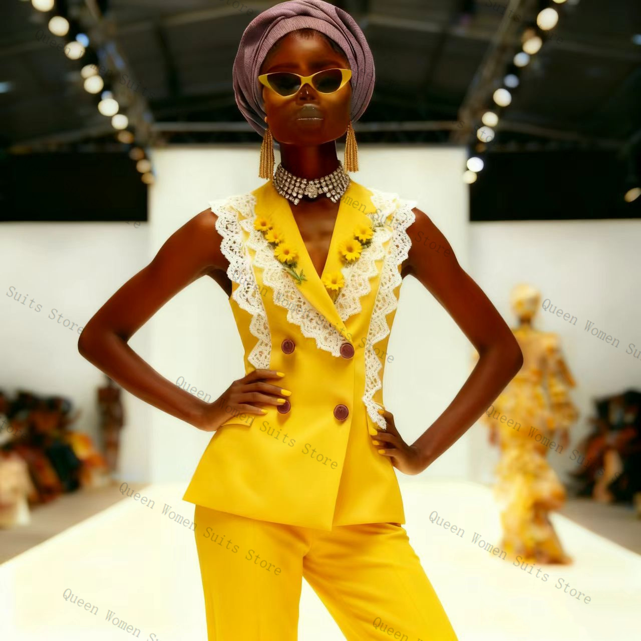 Yellow White Lace Women Suit P - Yellow Formal Wear Women recensie en prijs