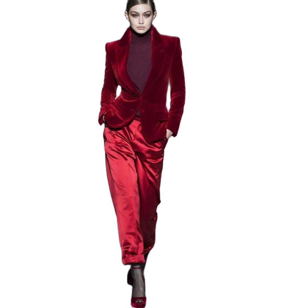 Women Pant Suits Wine Red Velv - Women Formal Wear Business recensie en prijs