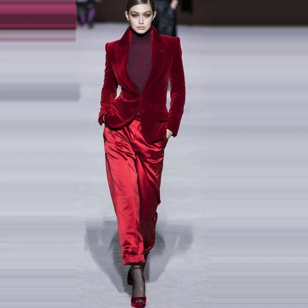 Women Pant Suits Wine Red Velv - Women Formal Wear Business recensie en prijs