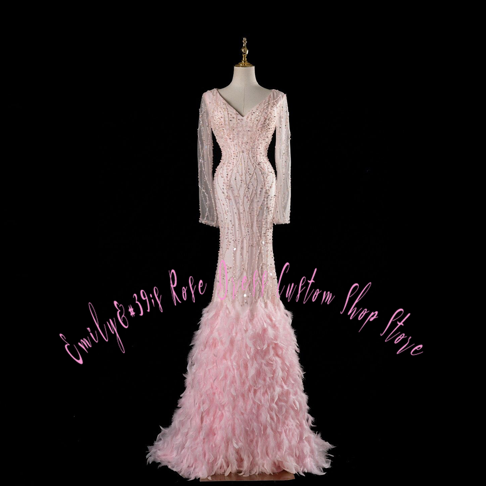 Glam Pink Feather Trumpet Even - Women Formal Event Wear recensie en prijs