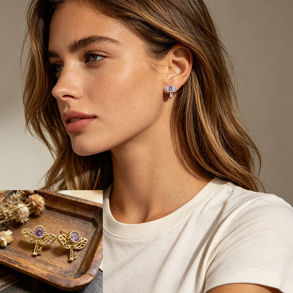 Retro Key Amethyst Stud Earrin - Formal Wear Jewelry For Women recensie en prijs