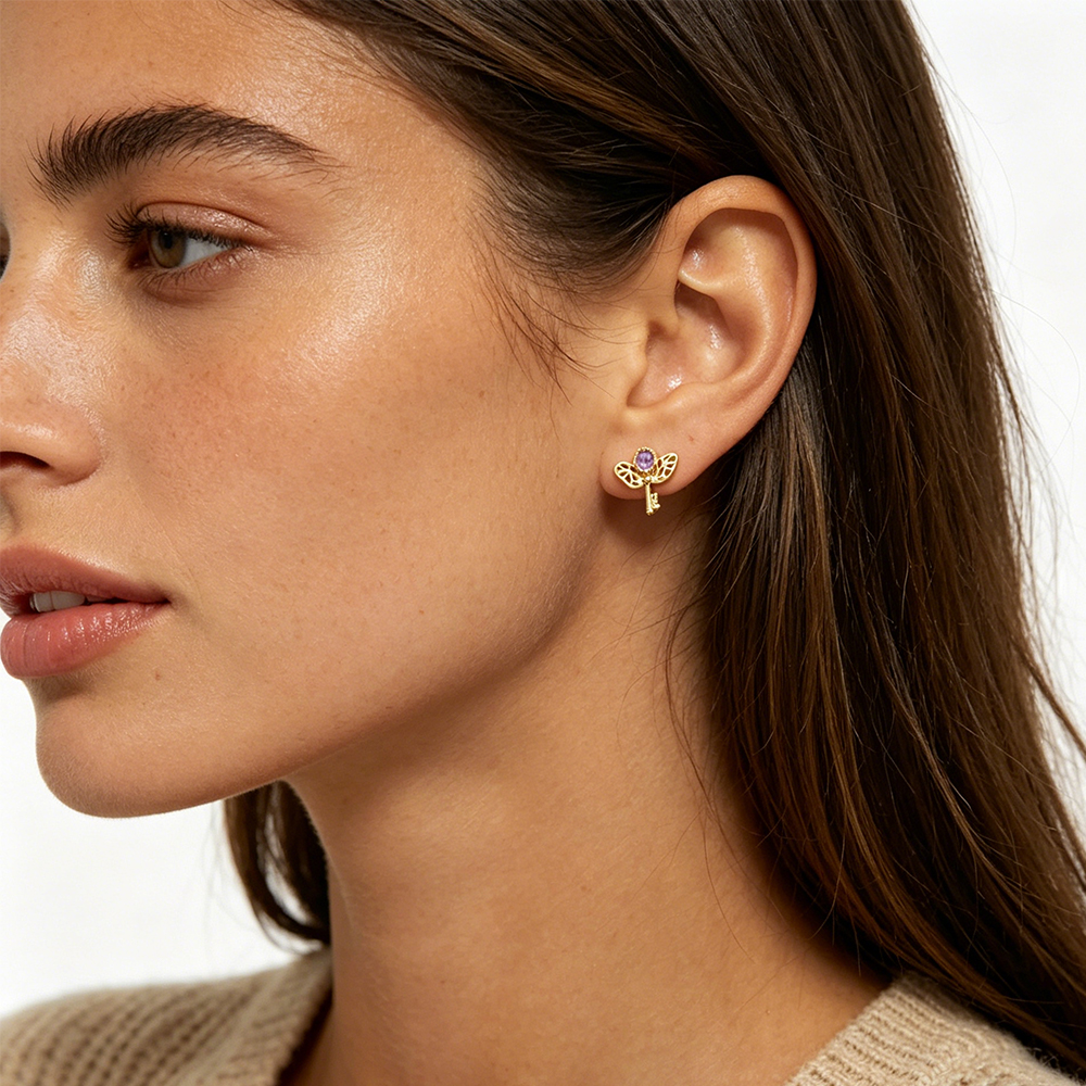 Retro Key Amethyst Stud Earrin - Formal Wear Jewelry For Women recensie en prijs